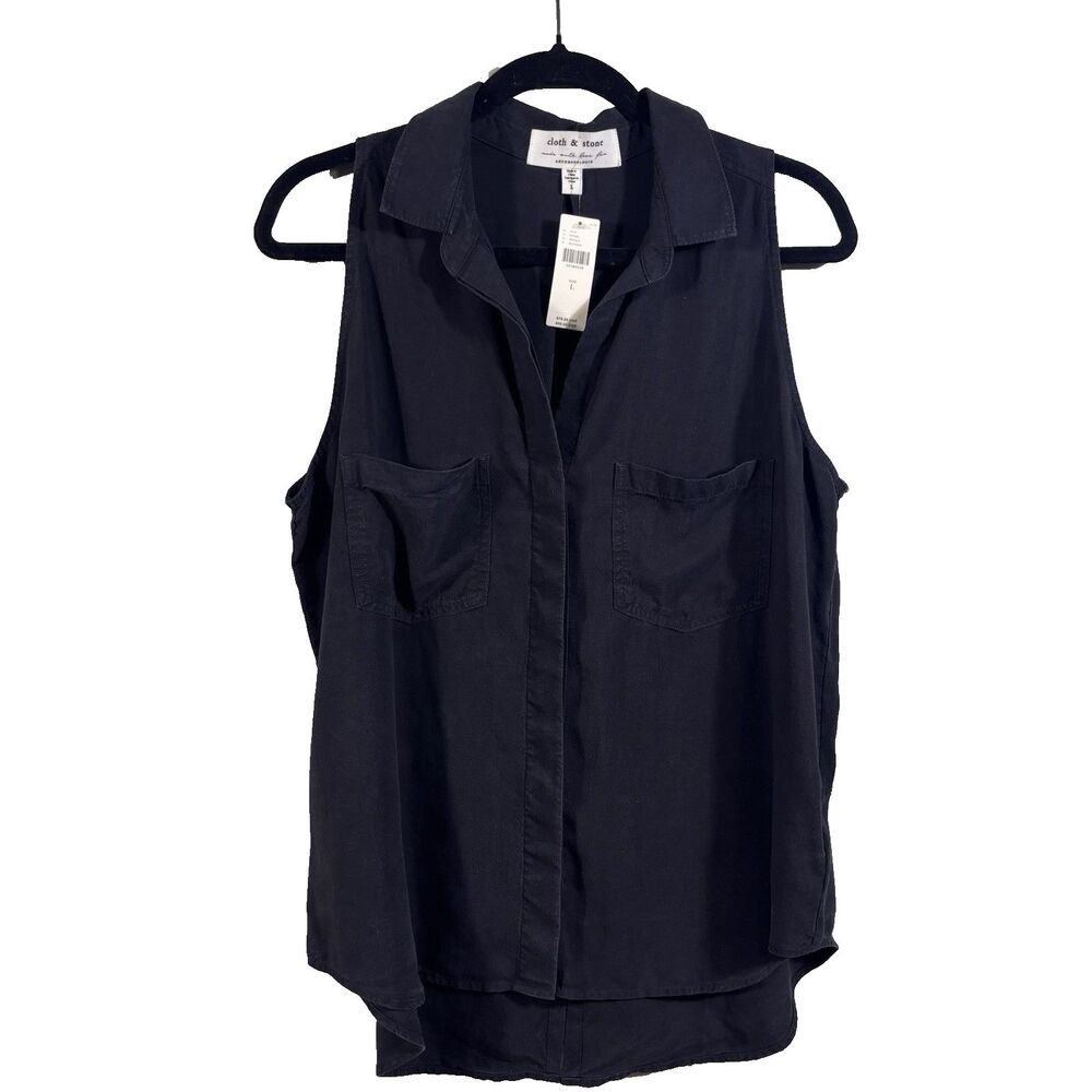 NWT Cloth & Stone Anthropologie Size L Womens Black Tencel Button Down Top - NEW